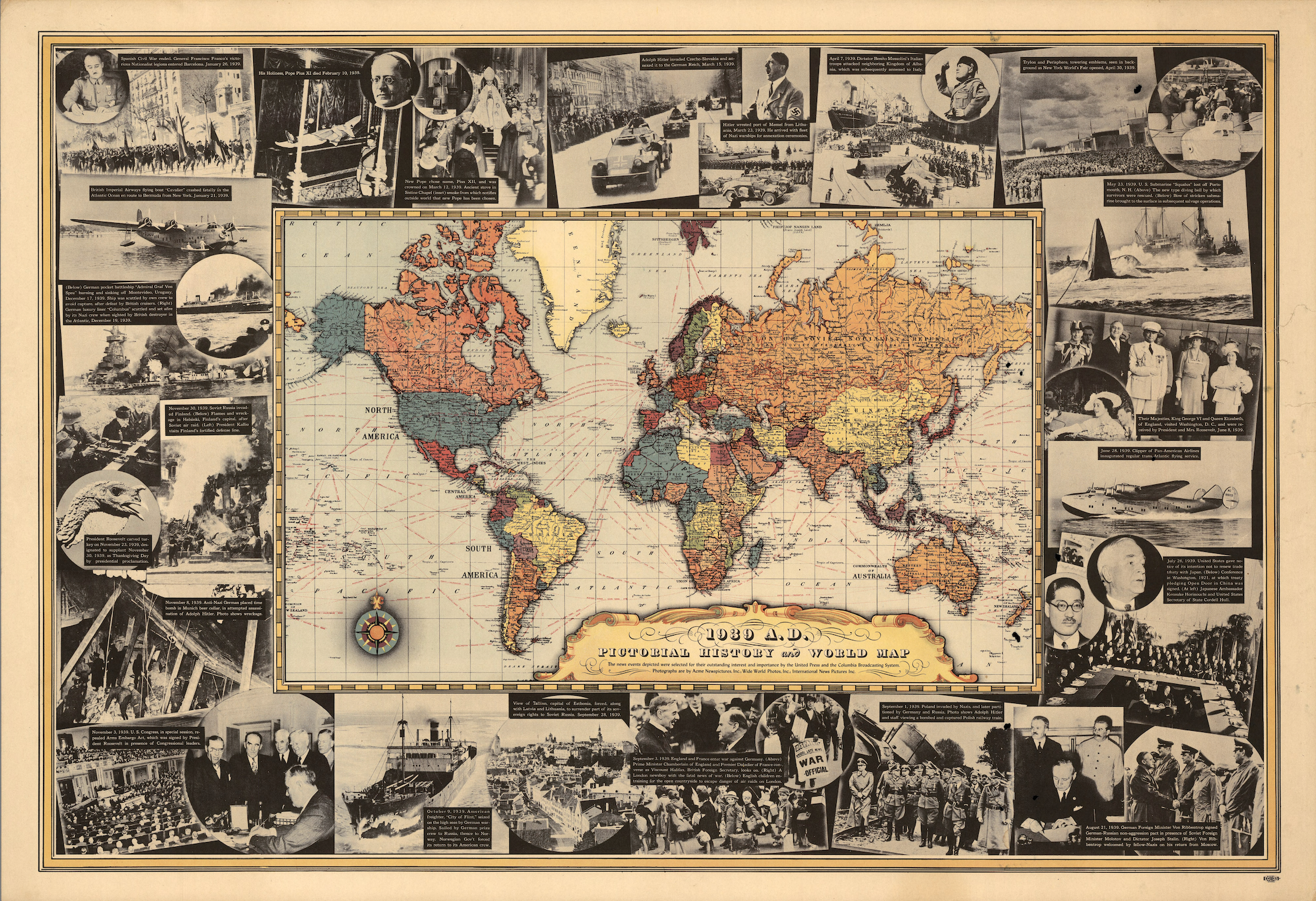 Pictorial history and world map - 1939