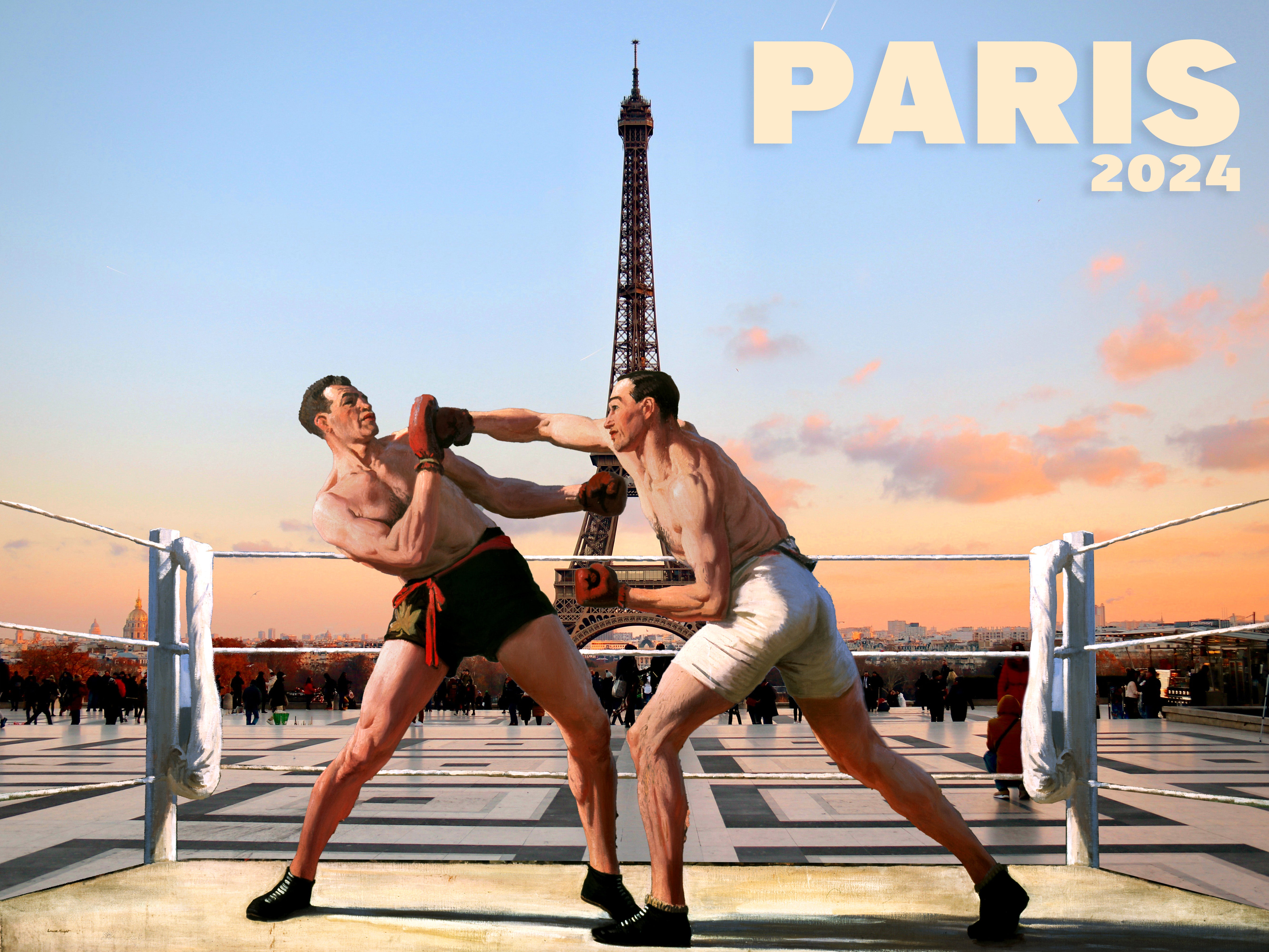 Boxeur de Laura Knight devant la tour Eiffel, Paris