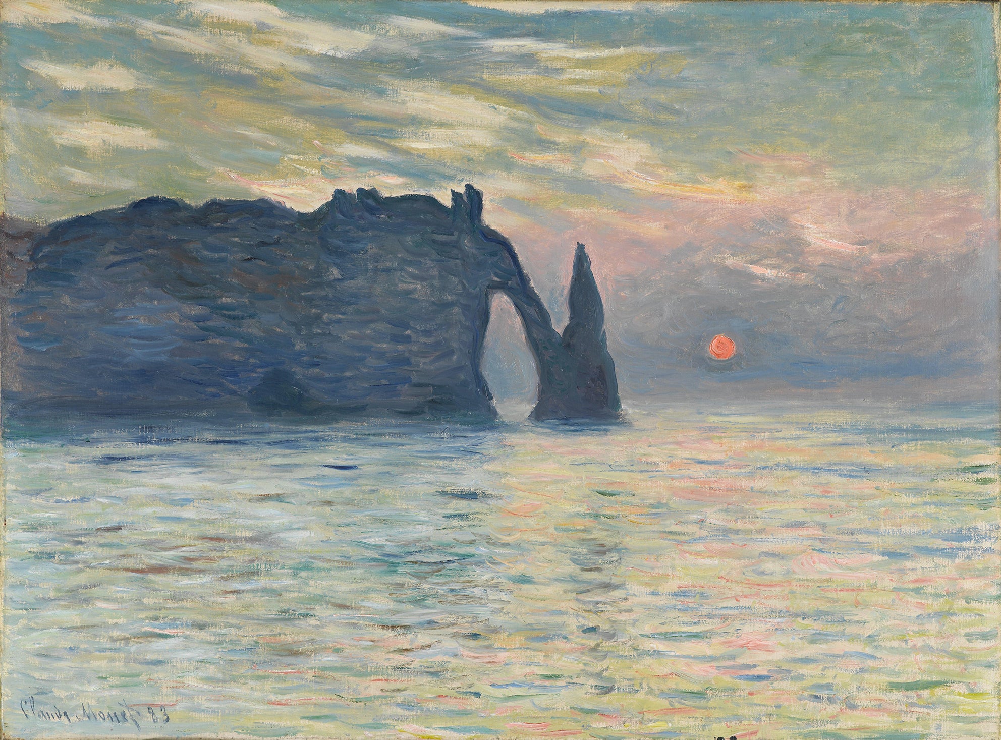 Monet Claude - Coucher de soleil sur la falaise d'Etretat