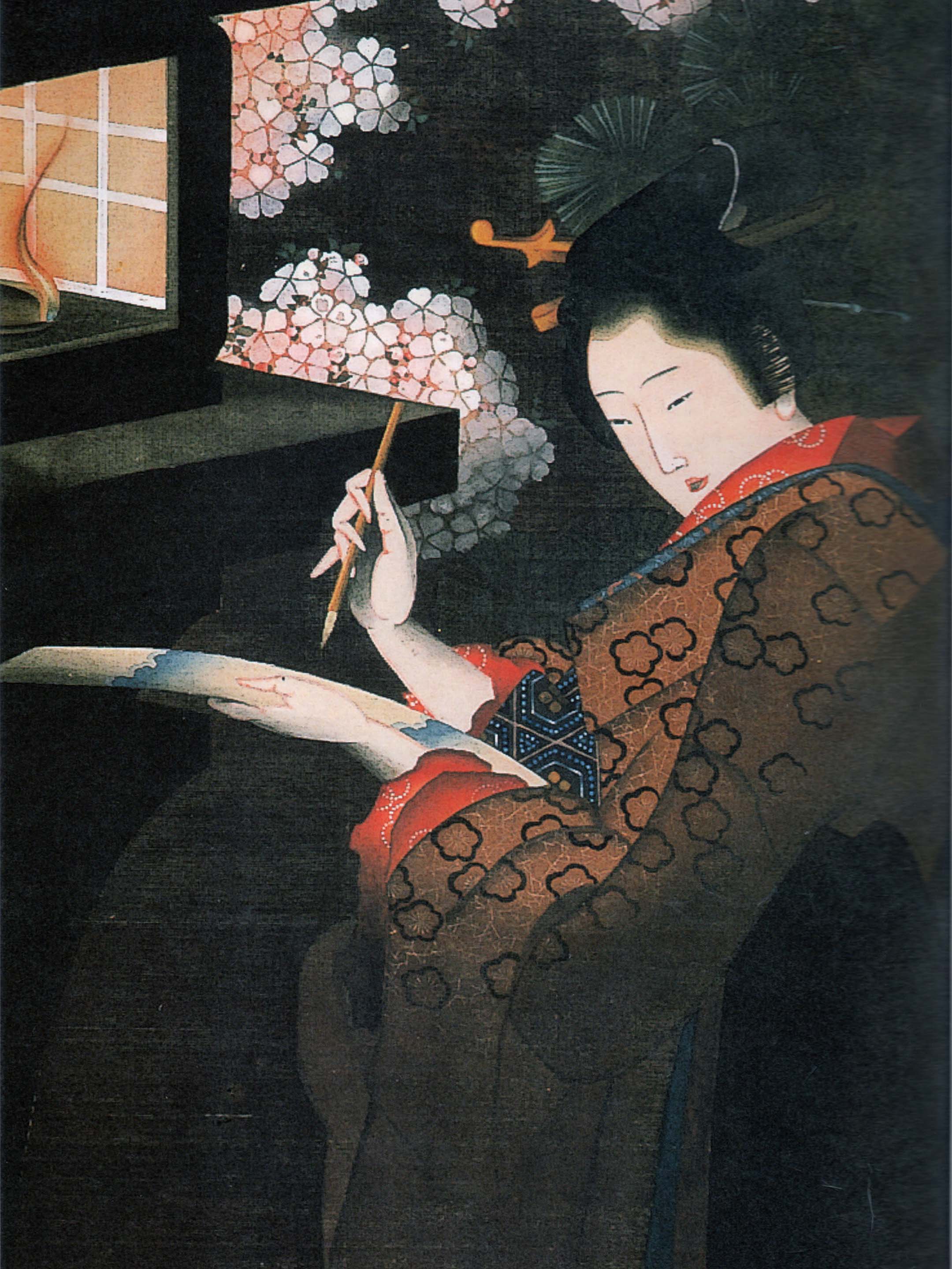 Katsushika Ōi - Cherry trees at night (detail)
