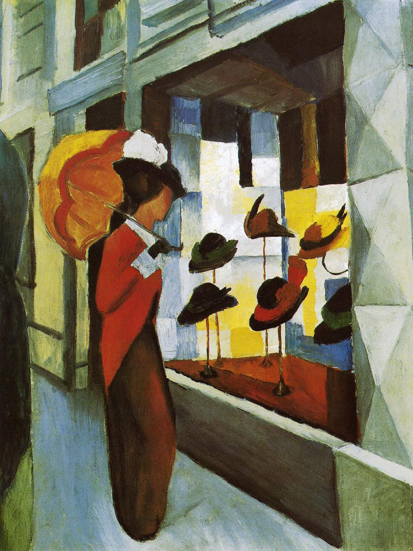 August Macke - Femme avec ombrelle devant un magasin de chapeaux