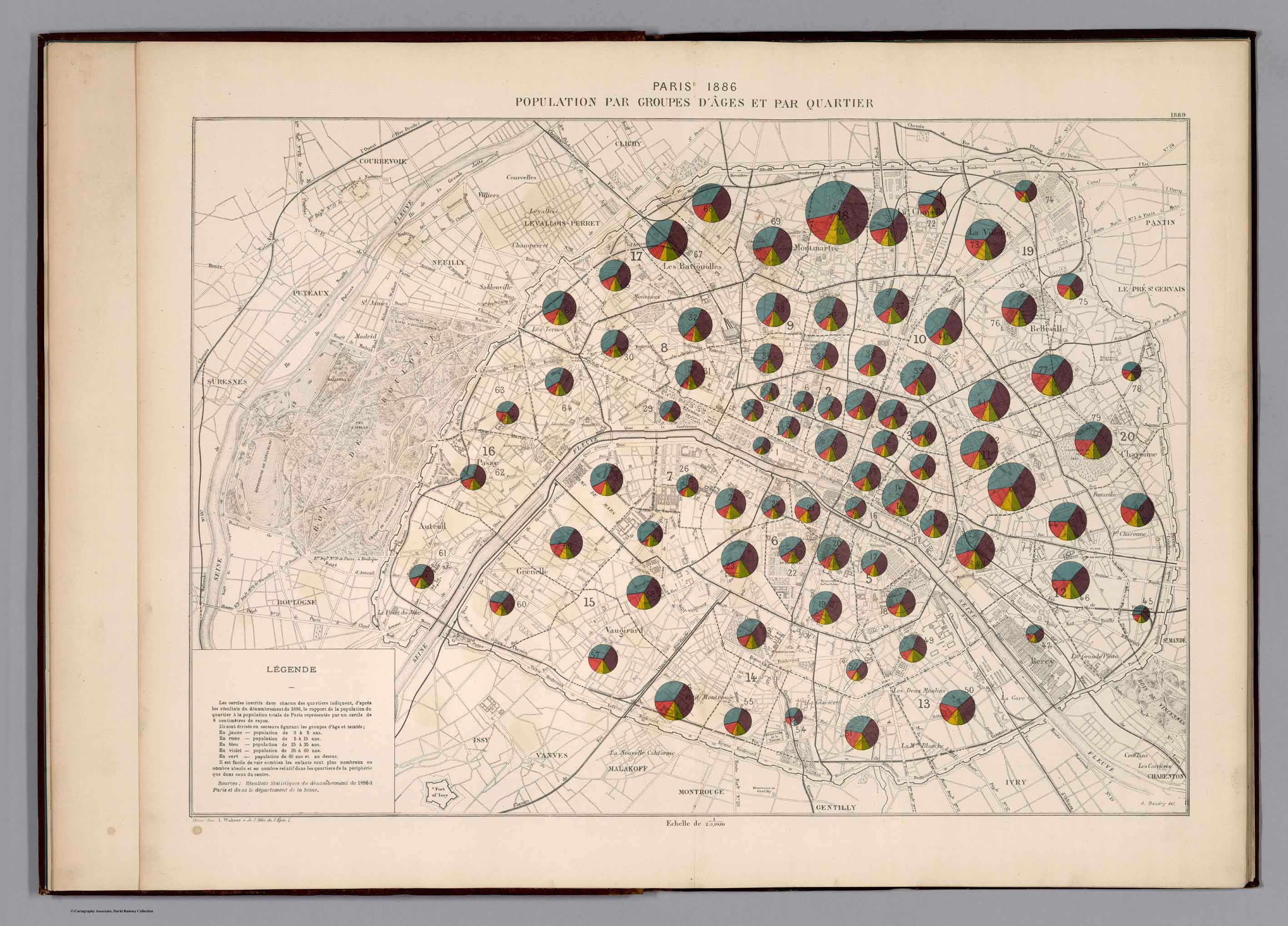 Carte de Paris 1886 - Population Bertillon