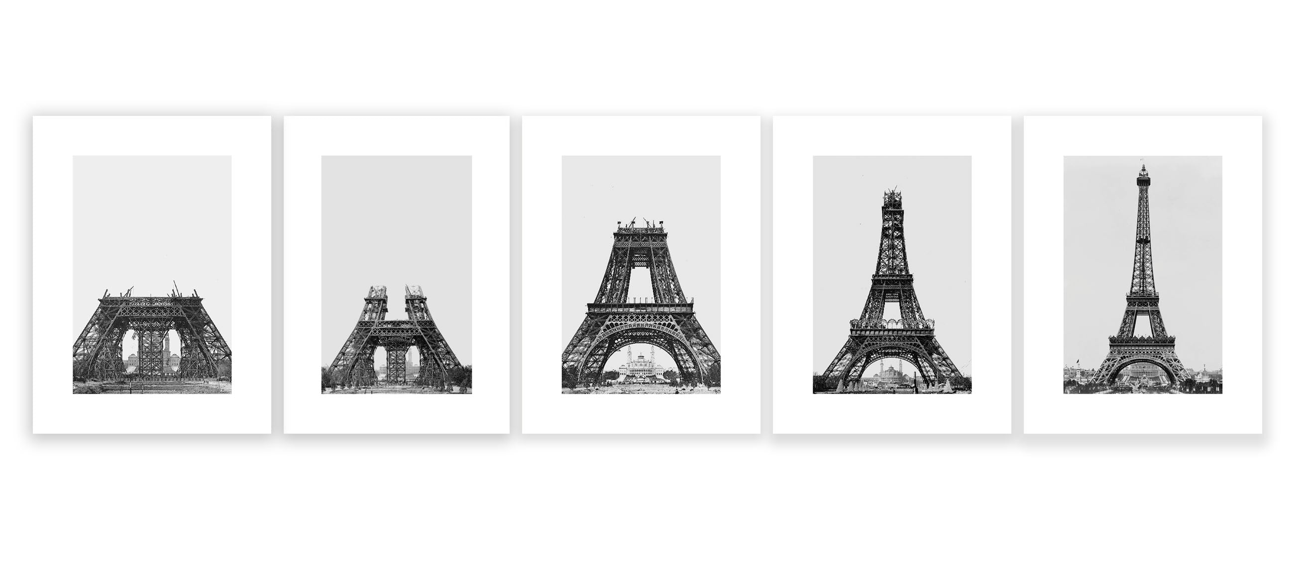 5 affiches : Construction de la Tour Eiffel