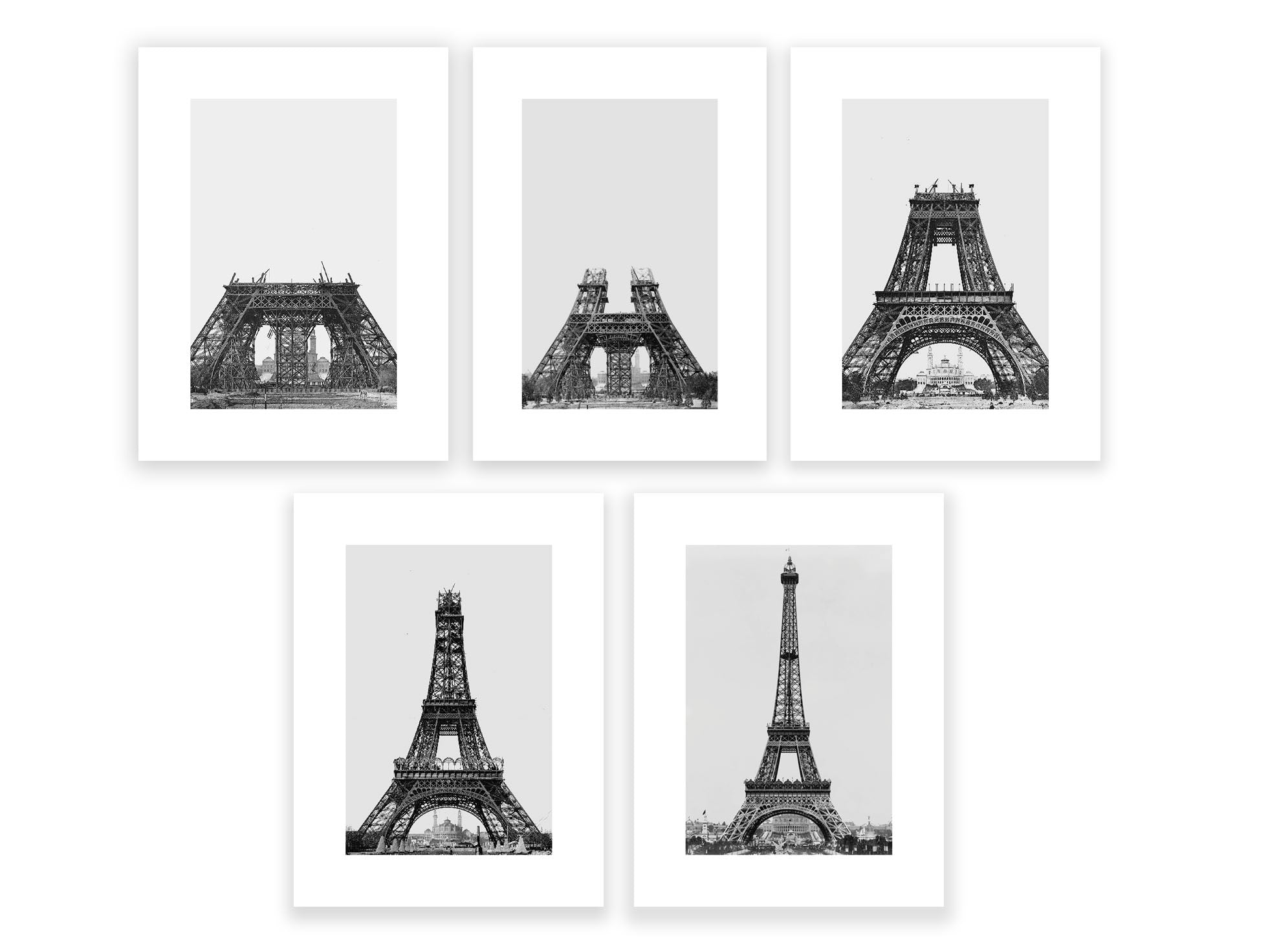 5 affiches : Construction de la Tour Eiffel