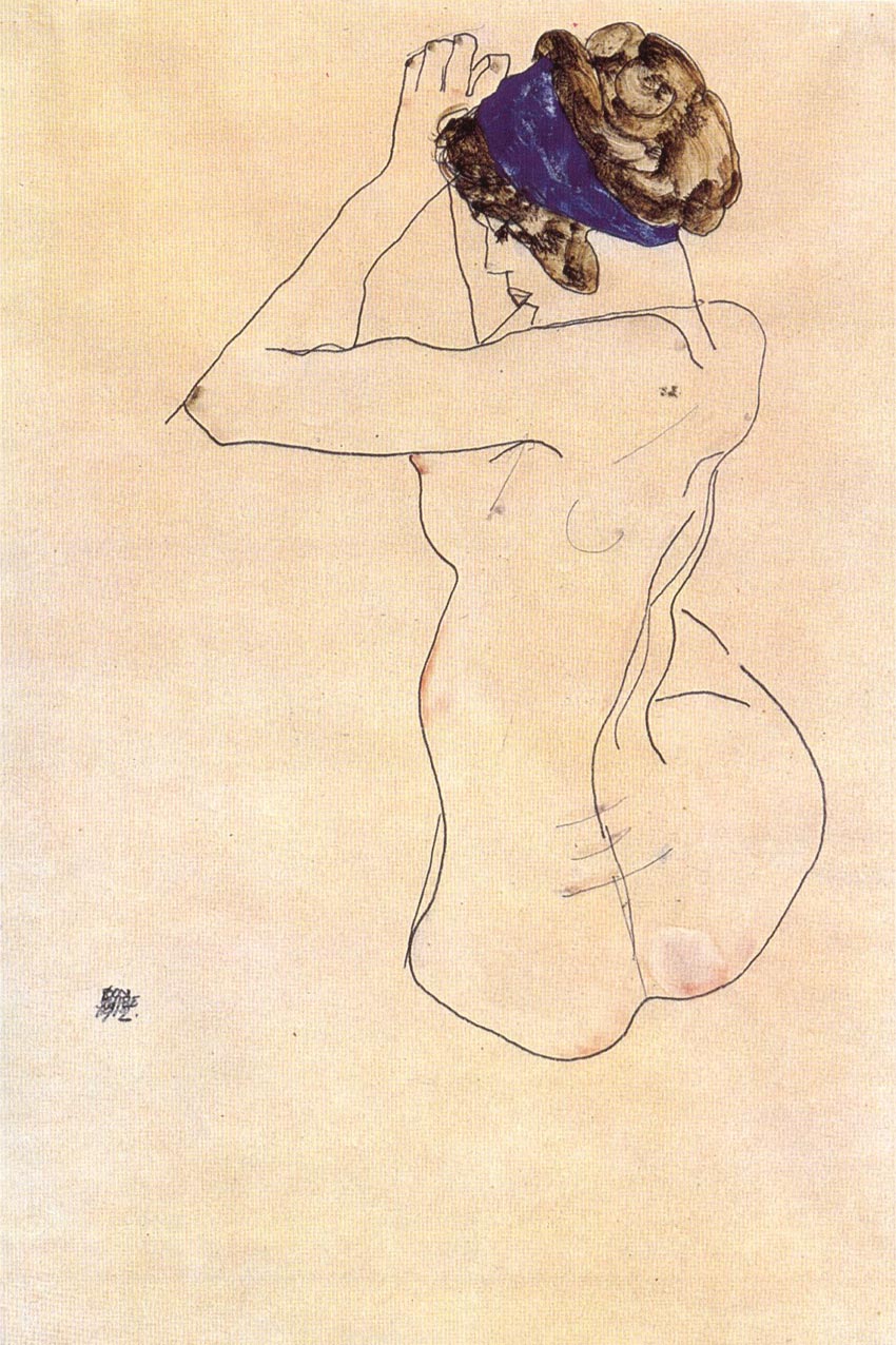 Schiele Egon - Nu assis avec bandeau bleu