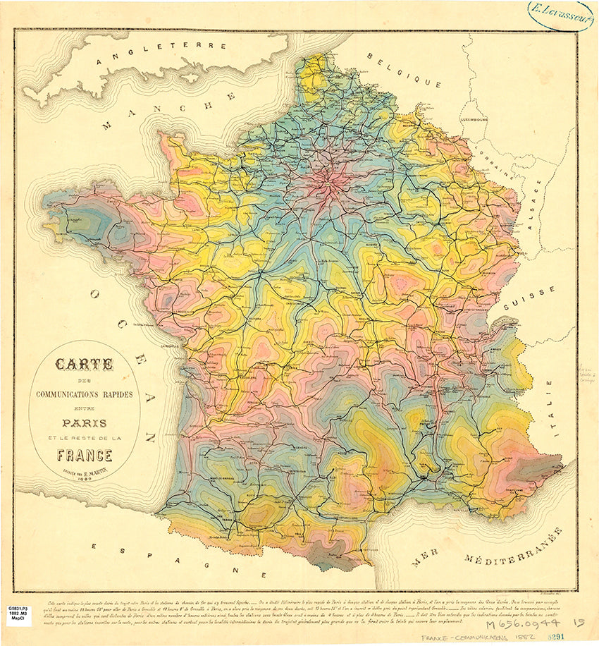 Carte de France - Communication rapide entre Paris et le reste de la France